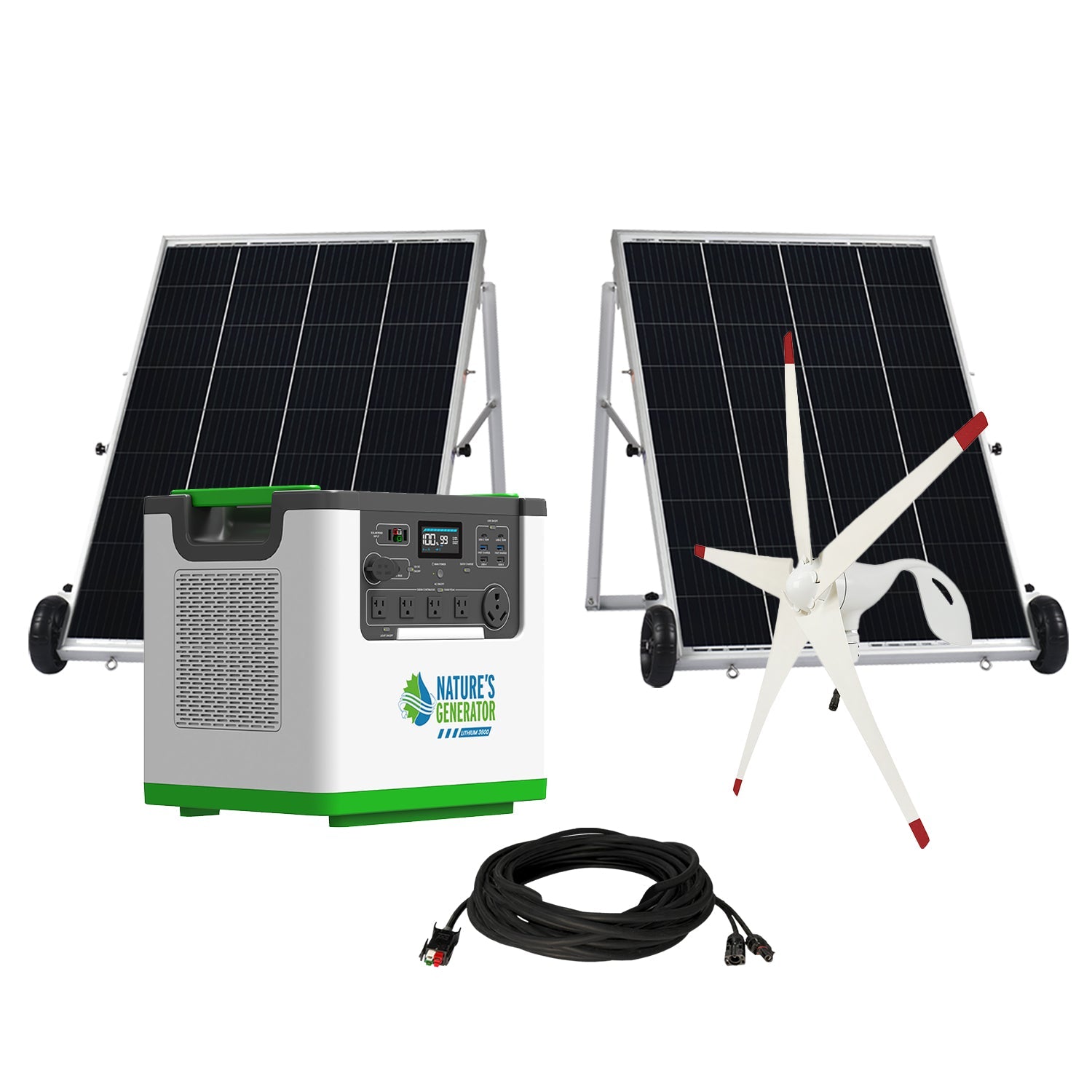 Lithium 3600 + 2 x 100W Solar Panel + Wind Turbine